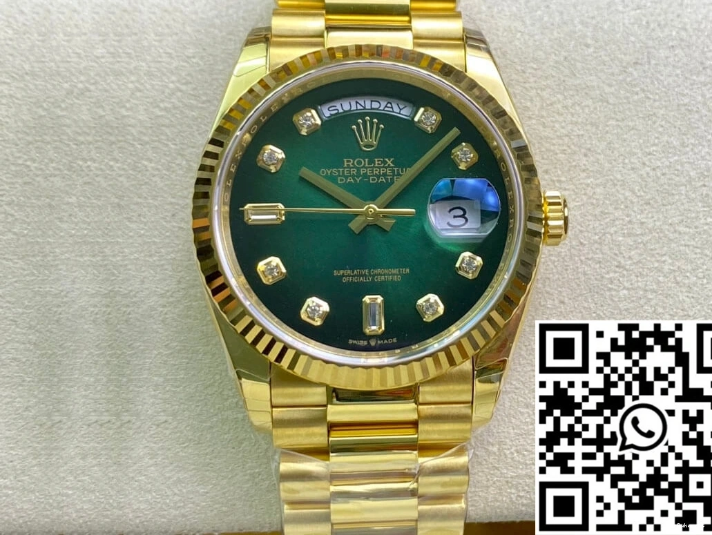 Gold EW Day-Date M128238-0069 Factory Green Gradual Yellow Dial Rolex 0223